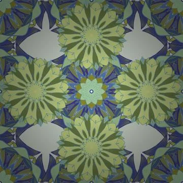 Seamless pattern with floral ornament. Vector illustration. Flowers on blue, gre Stock Illustration