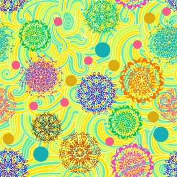 Seamless pattern with floral psychedelic floral and plant elements. Vector Stock Illustration