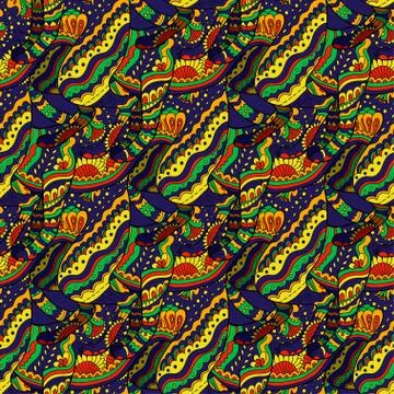 Seamless pattern with floral psychedelic floral and plant elements. Vector Stock Illustration