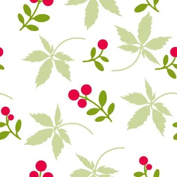 Seamless pattern floral with red berries.Vector illustration Stock Illustration