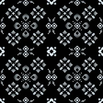 Seamless pattern with floral silver ornament in scandinavian folk style. Stock Illustration
