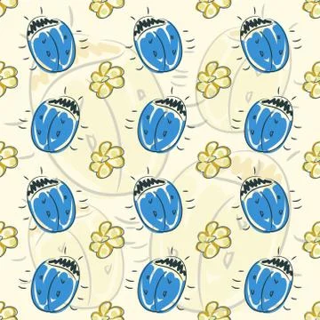Seamless pattern flower and beetle Stock Illustration