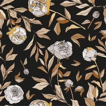 Seamless pattern with flower and leaves of peonies. Tropical flowers vector i Stock Illustration