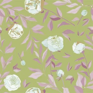 Seamless pattern with flower and leaves of peonies. Tropical flowers vector i Stock Illustration