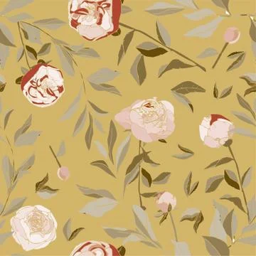 Seamless pattern with flower and leaves of peonies. Tropical flowers vector i Stock Illustration