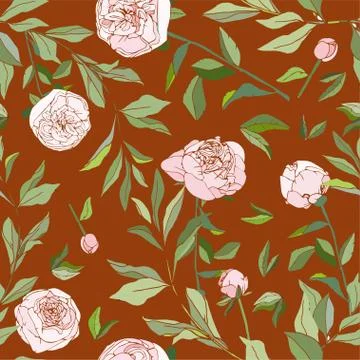 Seamless pattern with flower and leaves of peonies. Tropical flowers vector i Stock Illustration