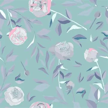 Seamless pattern with flower and leaves of peonies. Tropical flowers vector i Stock Illustration