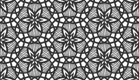 Seamless pattern flower background black grid tile Stock Illustration