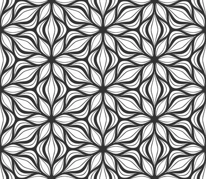 Seamless pattern flower background black grid tile Stock Illustration