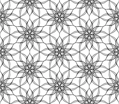 Seamless pattern flower background black grid tile Stock Illustration