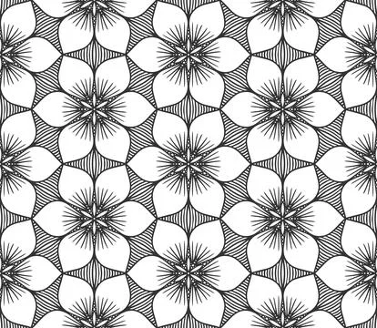 Seamless pattern flower background black grid tile Stock Illustration