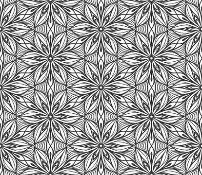 Seamless pattern flower background black grid tile Stock Illustration