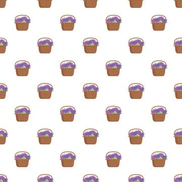 Seamless pattern with flower baskets and lavender sprigs Illustrazione stock