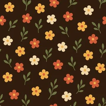 Seamless pattern with flower on brown background vector illustration. Cute print Stock Illustration