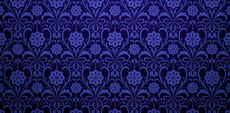 Seamless Pattern flower damask dark blue colors Stock Illustration
