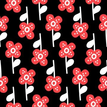 Seamless pattern flower on a dark background, hand drawn cute flower chamomil Stock Illustration