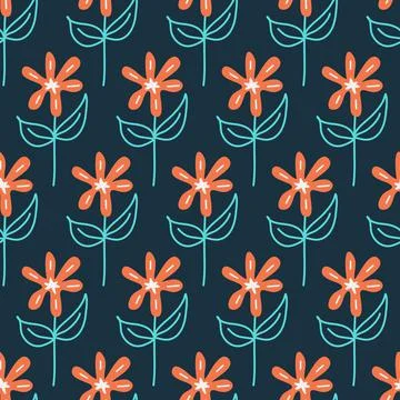 Seamless pattern flower on a dark background, flower chamomile daisy, vector  Illustrazione stock