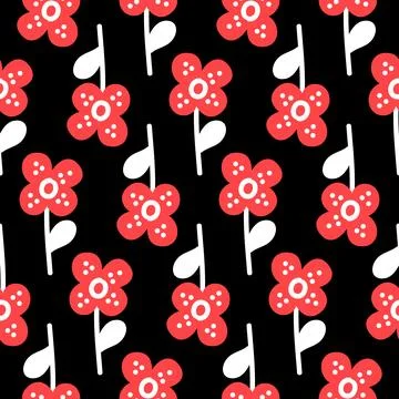 Seamless pattern flower on a dark background, hand drawn cute flower chamomil Stock Illustration