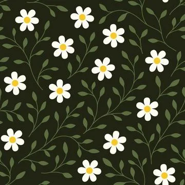 Seamless pattern with flower on dark green background vector illustration Illustrazione stock