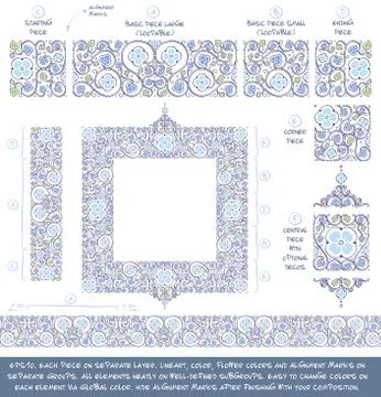 Seamless Pattern. Flower Decorative Ornaments Building Kit - Blue Stock Illustration