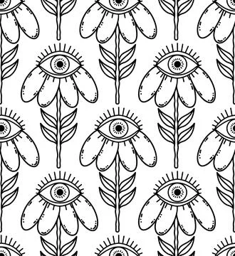 Seamless pattern with  flower with an eye Stock Illustration