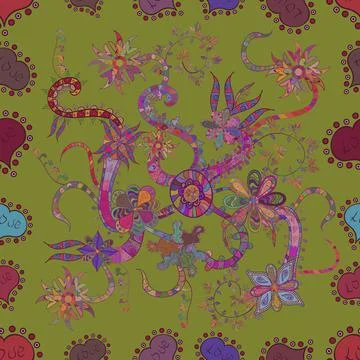 Seamless pattern with flower. Flat Flower Elements Design. Flowers on green, pur 库存插图