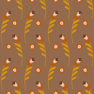 Seamless pattern flower flower campanula bluebell brown beige color, vector i Stock Illustration