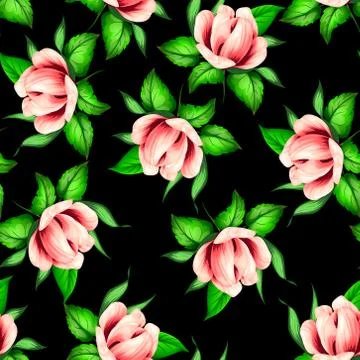 Seamless pattern flower with green leaf design Stock Illustration