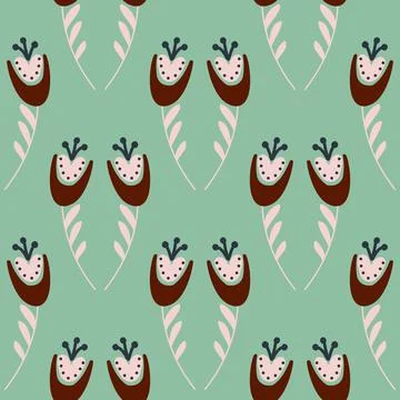 Seamless pattern flower hand drawn cute flower campanula bluebell green mint  Stock Illustration