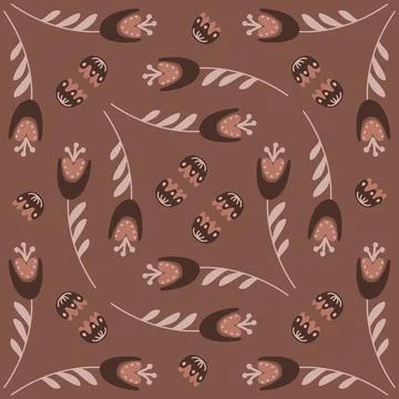 Seamless pattern flower hand drawn bluebell brown beige color, vector illustr Stock Illustration