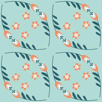 Seamless pattern flower hand drawn cute flower campanula bluebell green mint  Stock Illustration