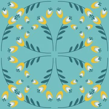 Seamless pattern flower hand drawn cute flower campanula bluebell green mint  Stock Illustration