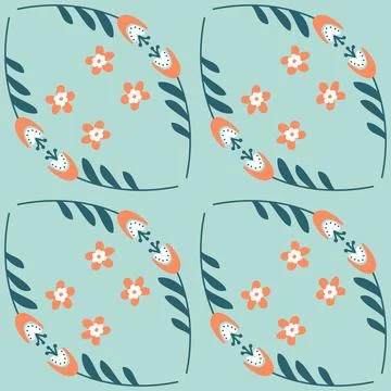Seamless pattern flower hand drawn cute flower campanula bluebell green mint  Stock Illustration