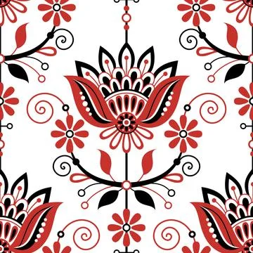 Seamless Pattern with Flower Inspired by Ukrainian Traditional Embroidery Stock Illustration