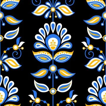 Seamless Pattern with Flower Inspired by Ukrainian Traditional Embroidery Stock Illustration