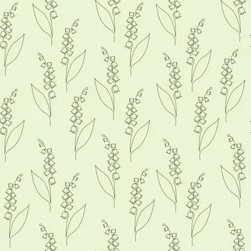 Seamless Pattern Flower Lily of the Valley on Green Background. One Continu.. Stock Illustration