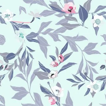 Seamless pattern with flower of narcissus and leaves. Tropical flowers vector Stock Illustration