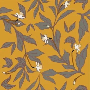 Seamless pattern with flower of narcissus and leaves. Tropical flowers vector Stock Illustration
