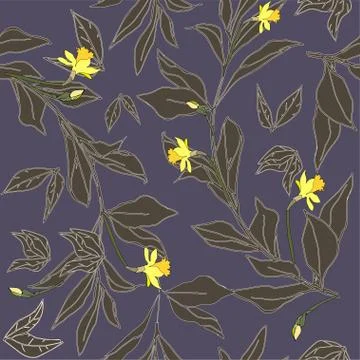 Seamless pattern with flower of narcissus and leaves. Tropical flowers vector Stock Illustration