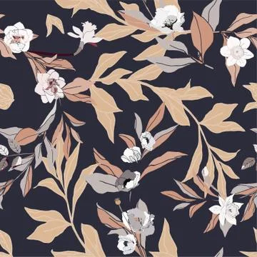 Seamless pattern with flower of narcissus and leaves. Tropical flowers vector Stock Illustration