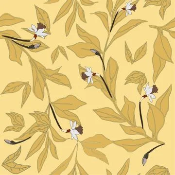 Seamless pattern with flower of narcissus and leaves. Tropical flowers vector Illustrazione stock