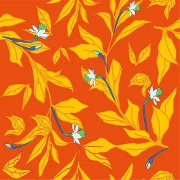 Seamless pattern with flower of narcissus and leaves. Tropical flowers vector Stock Illustration