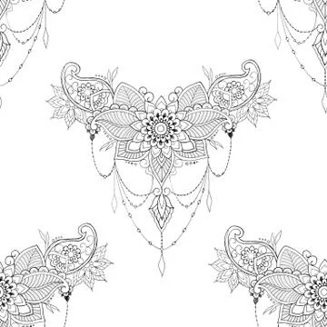 Seamless pattern flower with ornaments on a white background. 스톡 일러스트