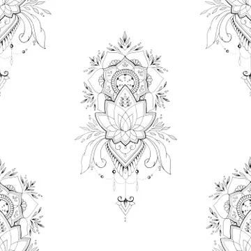 Seamless pattern flower with ornaments on a white background. Stock Illustration