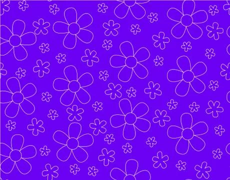 Seamless pattern with flower outline vector, White line on blue background, V Stock Illustration