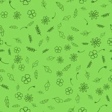 Seamless pattern, flower plant leaf green color organic shape, simple design  Stock Illustration