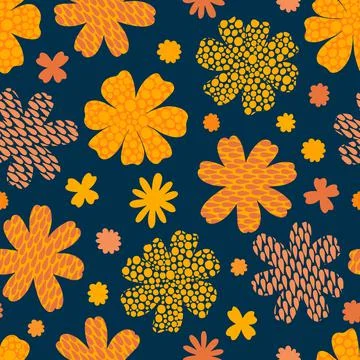 Seamless pattern flower retro 70-s. Vintage textile design fashion. Repeat Stock Illustration