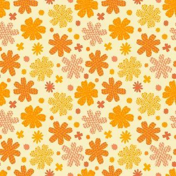 Seamless pattern flower retro 70-s. Vintage textile design fashion. Repeat Illustrazione stock