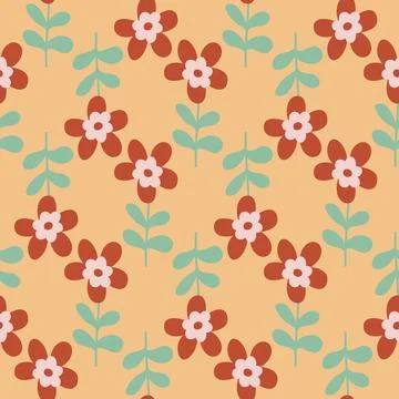 Seamless pattern flower on yellow background, hand drawn cute flower chamomil Stock Illustration