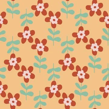 Seamless pattern flower on yellow background, hand drawn cute flower chamomil Stock Illustration
